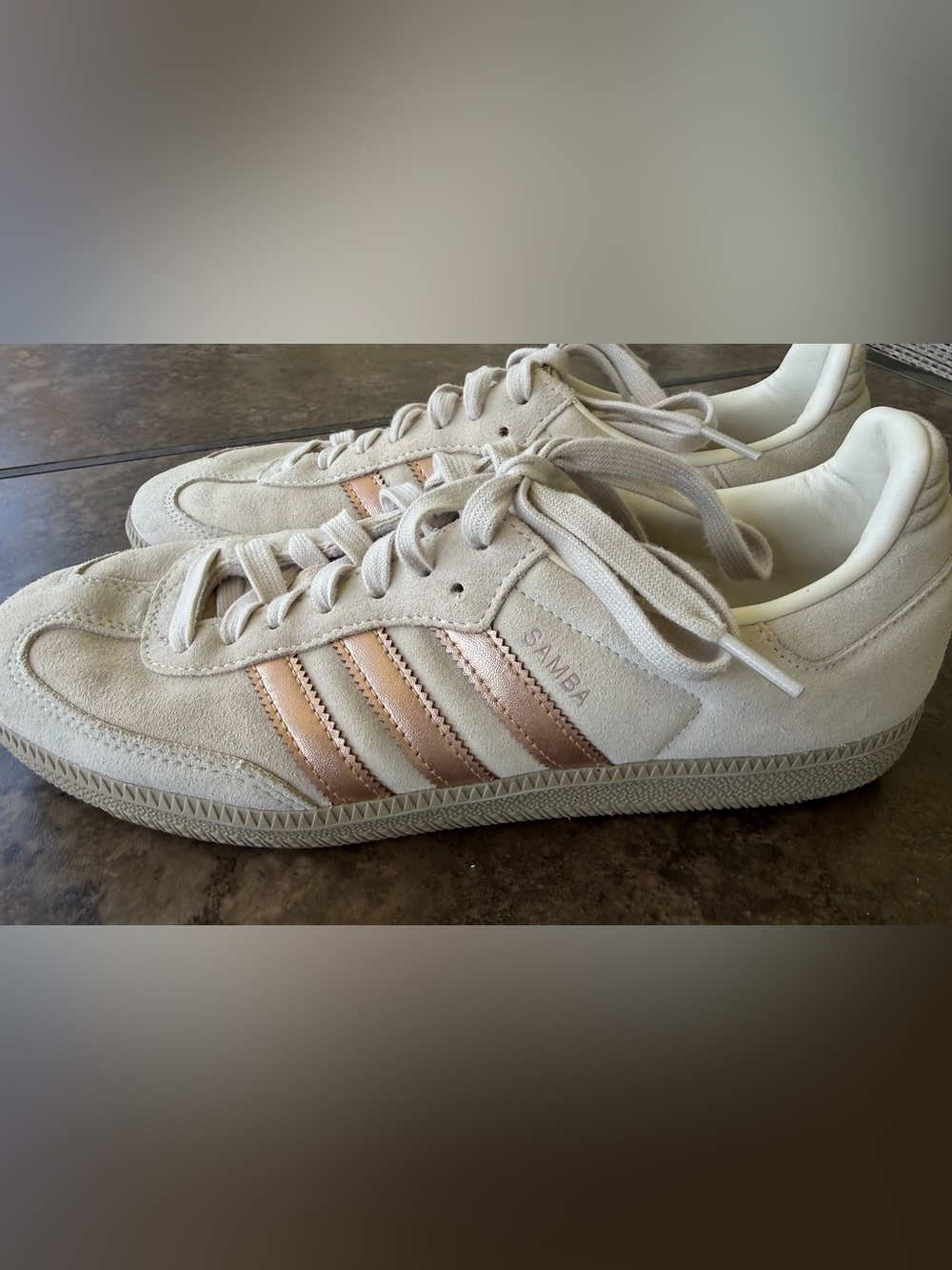 adidas Samba in Off-White with Rose Gold Stripes